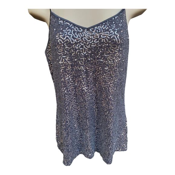 EXPRESS Gray Silver Sequinned Metallic Camisole Tank top Size L - Picture 6 of 11